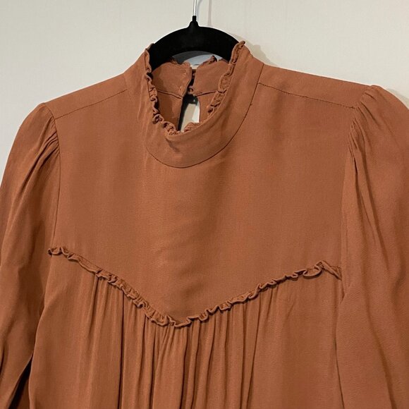 EUC Reformation Jourdan Viscose Victorian Mini Dress Brown Medium - Picture 4 of 9